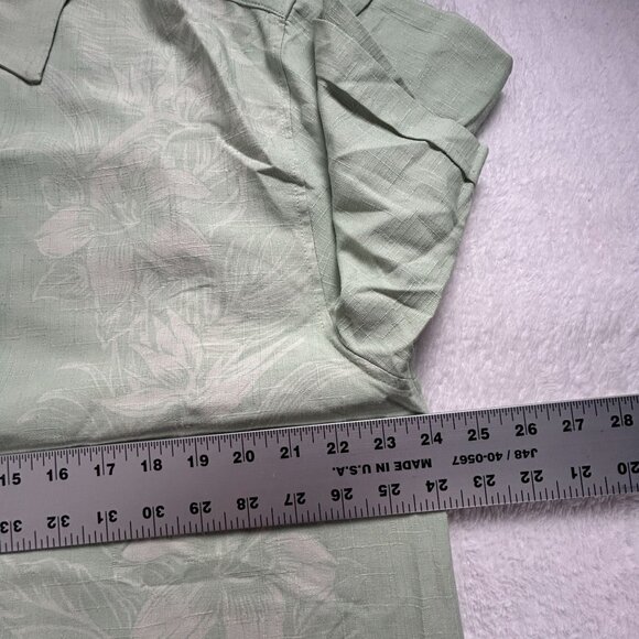 Jamaica Jaxx Mens Green Floral Button-Up Camp Shirt Large 100% Silk Short Sleeve - Picture 7 of 8